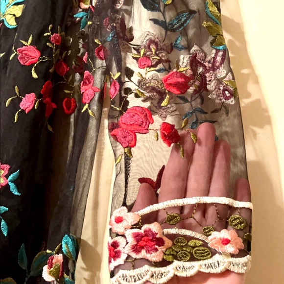 Taylor & Sage Embroidered Floral Sheath Overlay & Spaghetti Strap Dress - Picture 3 of 10